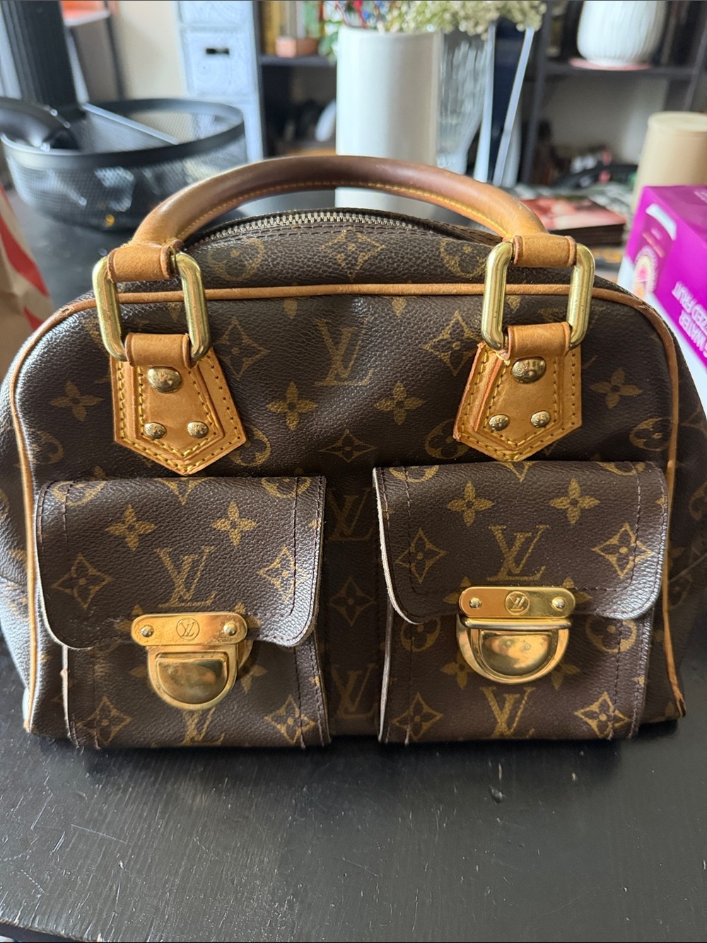 Louis Vuitton Brown Monogram Canvas Double Front Pocket Satchel